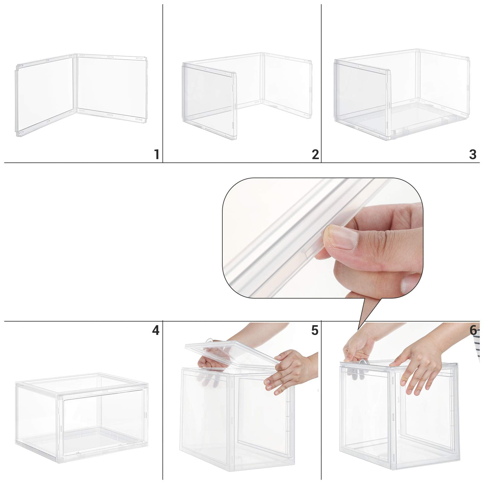 SONGMICS 6er Set Schuhboxen – Stapelbare transparente Schuh-Organizer aus Kunststoff mit Tür, für Schuhe bis Größe 46, 28x36x22cm