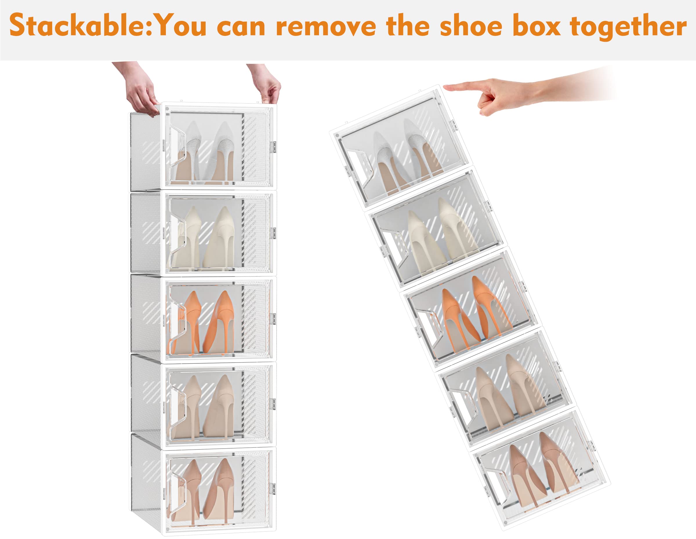 SIMPDIY 12er Set Schuhboxen – Stapelbare transparente Hartplastik Schuhkartons mit Deckel, für Pumps, Stiefeletten & High Tops, bis Größe 46