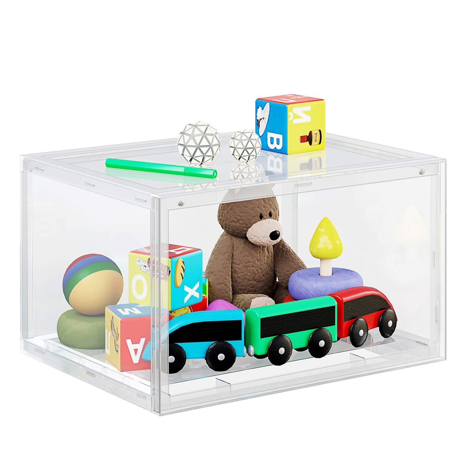 SONGMICS 6er Set Schuhboxen – Stapelbare transparente Schuh-Organizer aus Kunststoff mit Tür, für Schuhe bis Größe 46, 28x36x22cm