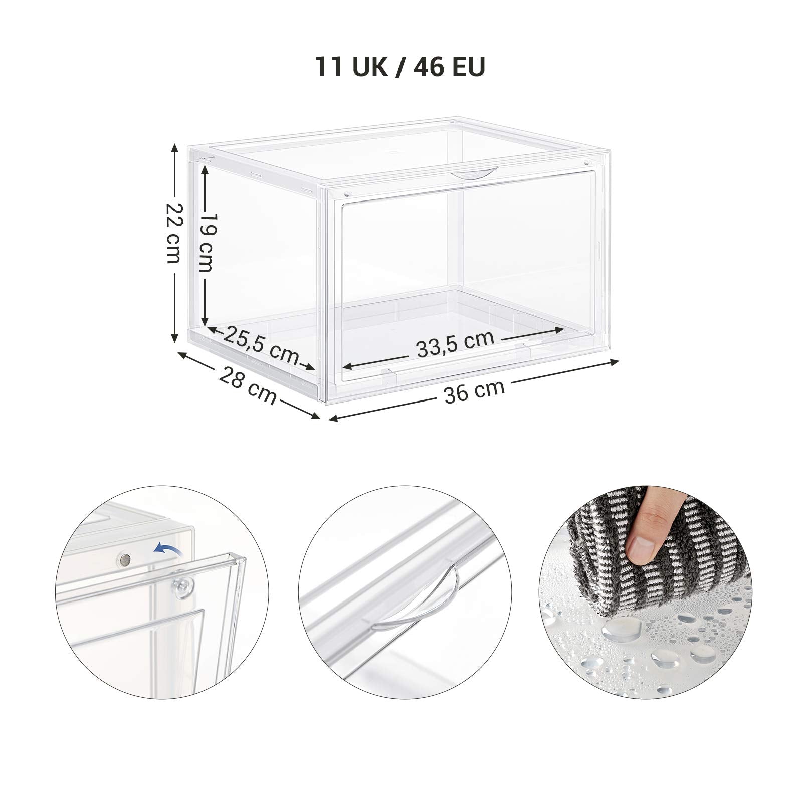 SONGMICS 6er Set Schuhboxen – Stapelbare transparente Schuh-Organizer aus Kunststoff mit Tür, für Schuhe bis Größe 46, 28x36x22cm