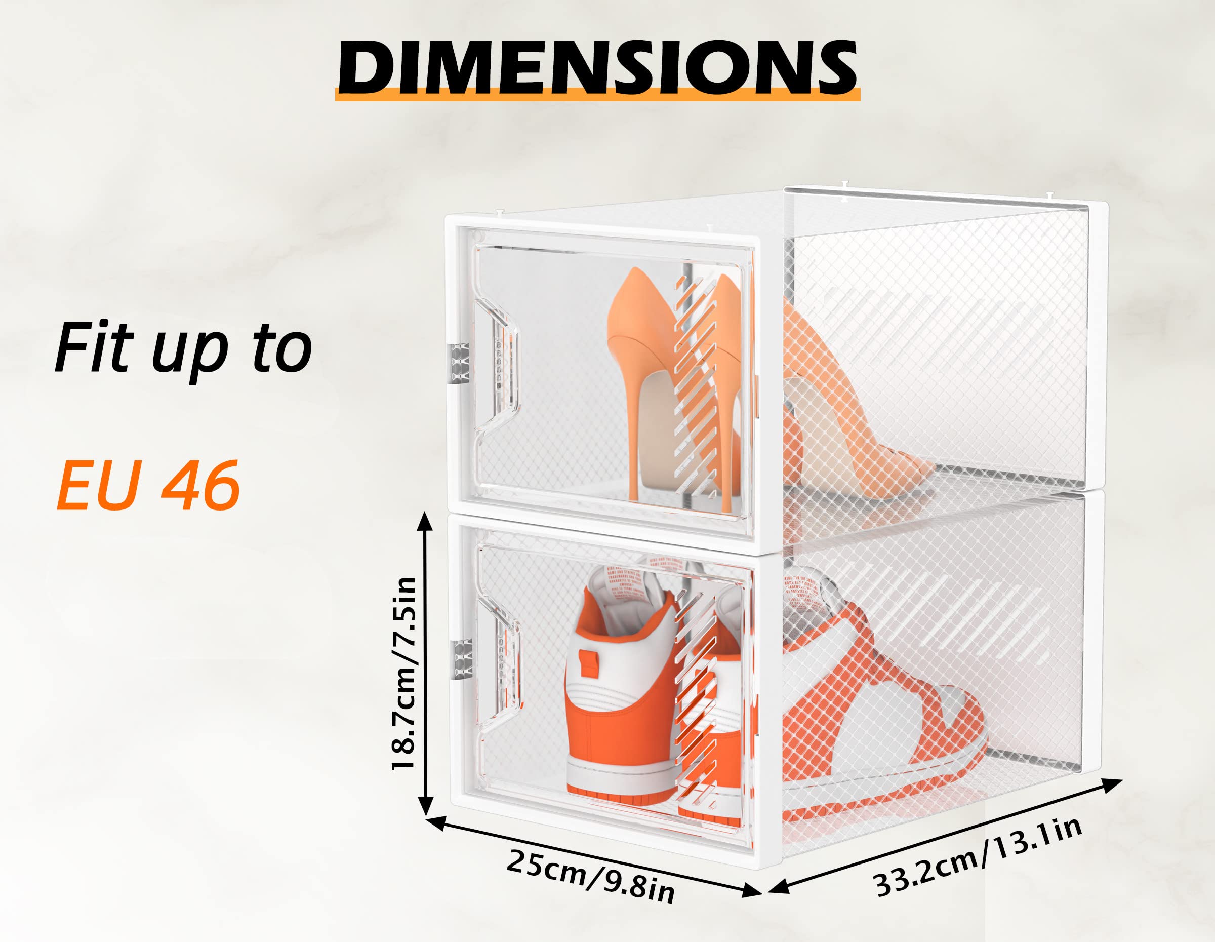 SIMPDIY 12er Set Schuhboxen – Stapelbare transparente Hartplastik Schuhkartons mit Deckel, für Pumps, Stiefeletten & High Tops, bis Größe 46