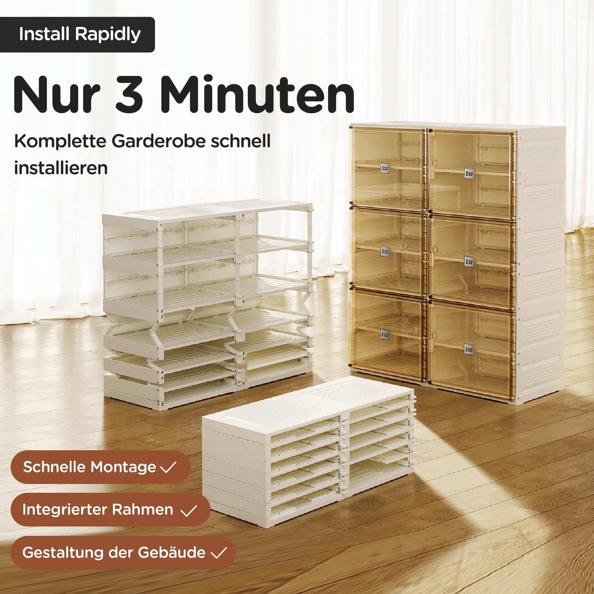 MAYIBOX Schuhbox Schrank – 8er Set stapelbare transparente Aufbewahrungsboxen mit Magnettür, 2 Spalten, 8 Schichten, für 36 Paar