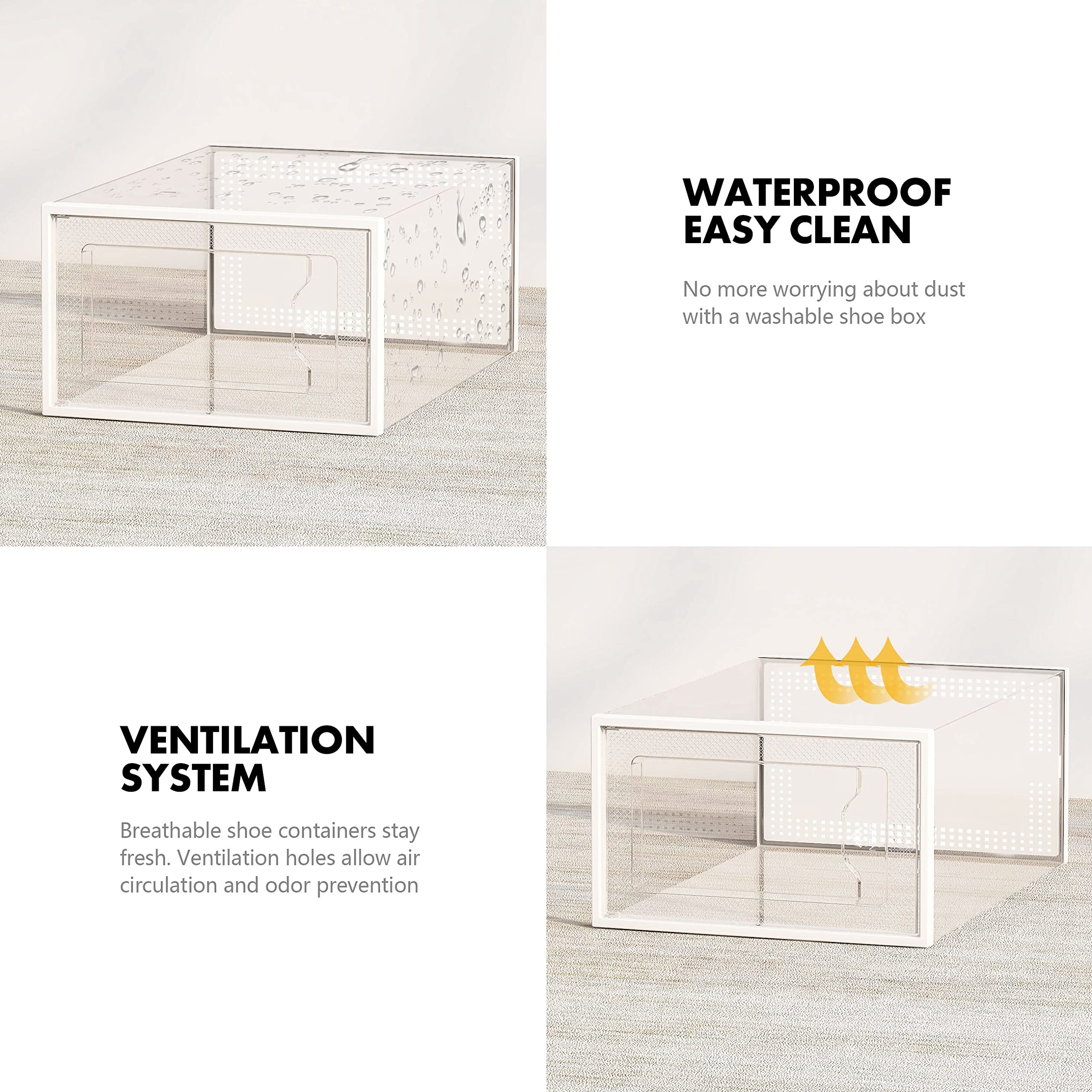 SEE SPRING 12er Set Schuhboxen – Faltbare transparente Organizer aus Kunststoff, stapelbar, für Schuhe bis Größe 44, Weiß